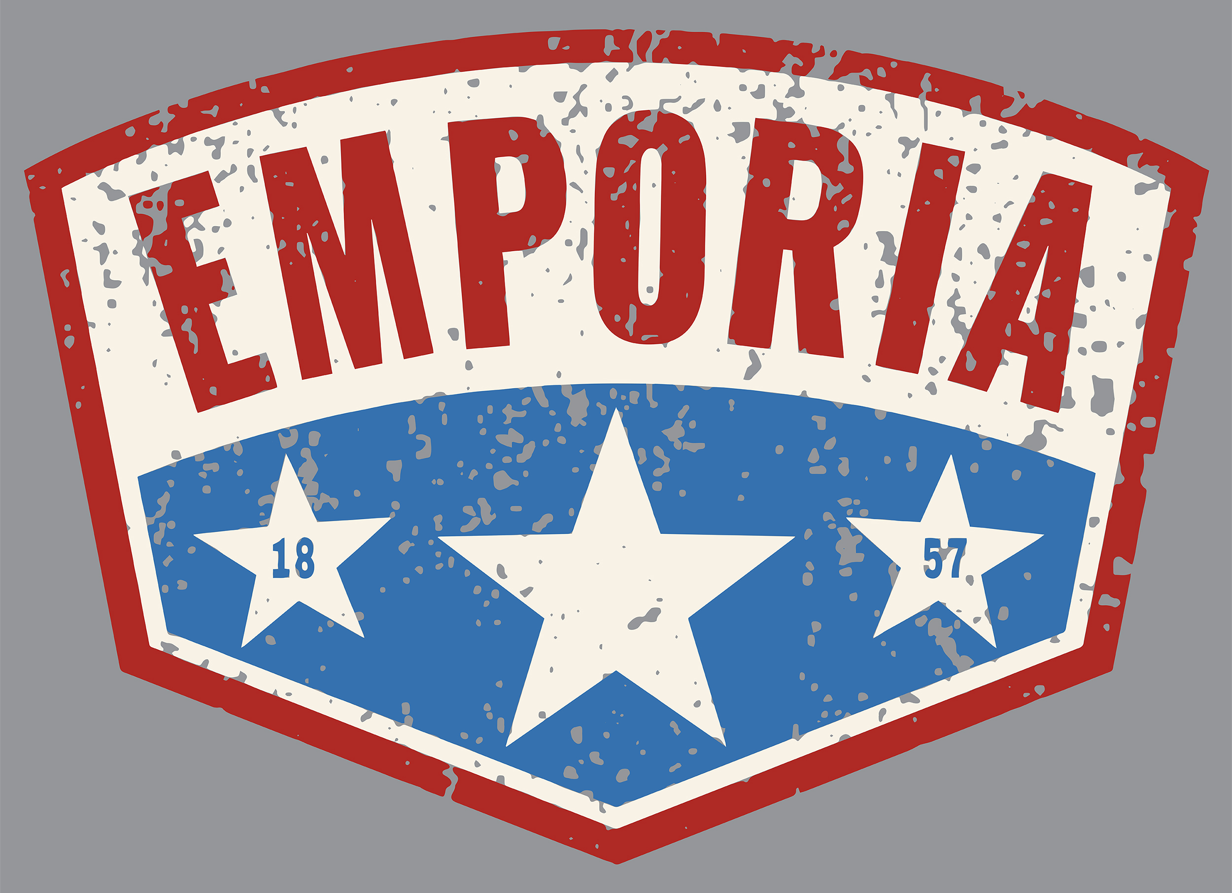 Student work from AR 328. A patriotic T-shirt design that says Emporia across it.
